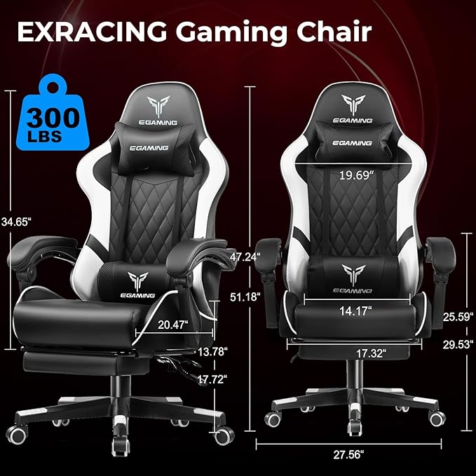 Gaming Chair Big and Tall Video Game Chair with High Back PU Leather Home Office Ergonomic Computer Chair with Footrest Adjustable Height 360° Swivel Wheels for Adults and Teens