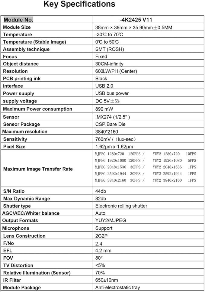 Fast Speed 30fps Auto Focused And Fixed Focused USB Camera 8MP 4K Resolution IMX2174 Sensoring For Industrial Application