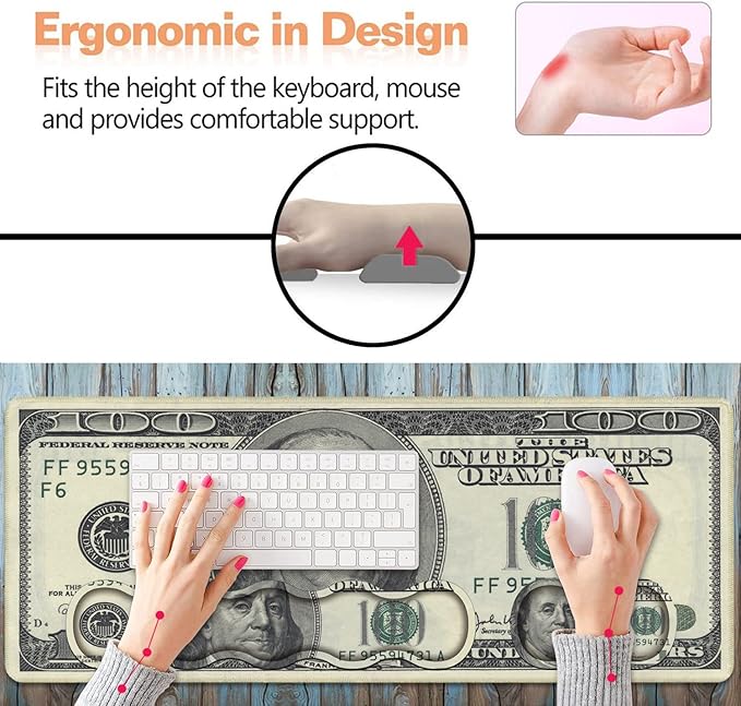 Ergonomic Keyboard Wrist Rest and Mouse Pad Wrist Rest Set Large XXL Gaming Mousepad 31.5x 11.8 Memory Foam Easy Typing Pain Relief Multifunctional Desk Mat for Office &amp Home 100 Dollar Bil
