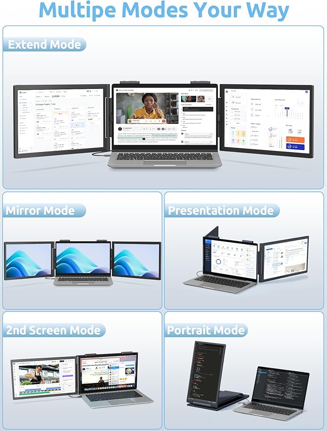 Dual Laptop Screen Extender 14 1080P IPS Wireless &amp Wired Portable Triple Monitor Hybrid Connection (1 Cable + Wireless) for 13.3-16.1 Laptops Support MacBook M1-M5 Series&amp Windows(No Spe