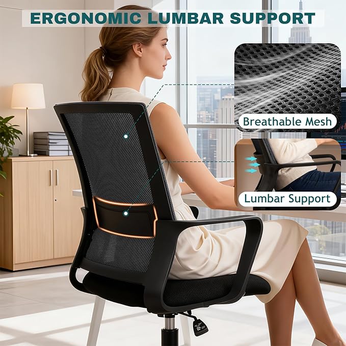PayLessHere Gaming Chair Ergonomic Computer Chair Office Chair Video Game Chairs with Lumbar Support Desk Chair Armrest Mid Black Cushion Swivel Rolling Chair with Wheels for Home Office(Black)
