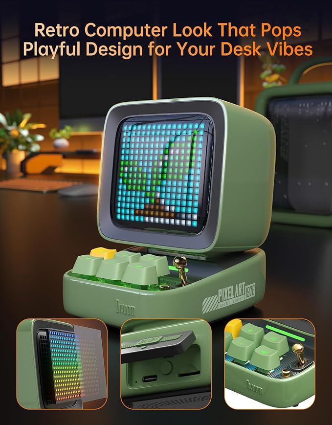 Divoom Ditoo Pro Retro Pixel Art Game Bluetooth Speaker with 16X16 LED App Controlled Front Screen (Green)