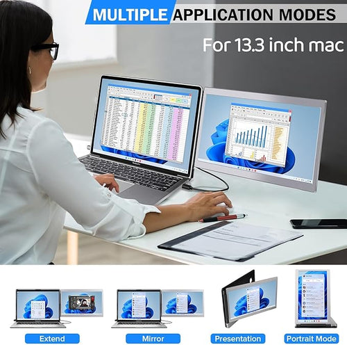 12'' Portable Monitor for Laptop Screen Extender for 13.3'' MacBook Designed for MacBook Screen Extender FHD 1080P IPS Display Plug and Play P1M