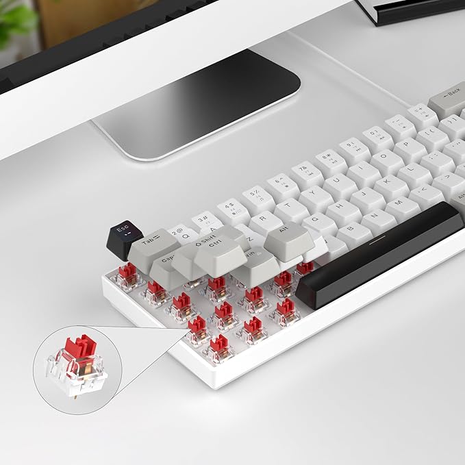MageGee Portable 60% Mechanical Gaming Keyboard MK-Box LED White Backlit Compact 68 Keys Mini Wired Office Keyboard with Red Switch for Windows Laptop PC Mac - Grey