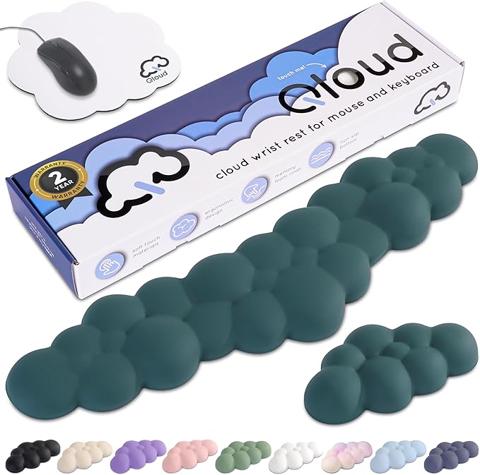 Qloud Cloud Wrist Rest Keyboard Wrist Rest for Computer Keyboard Pad Cloud Keyboard Wrist Rest Wrist Pad for Keyboard Memory Foam Non Slip Base Comes with Mouse Pad - Dark Teal
