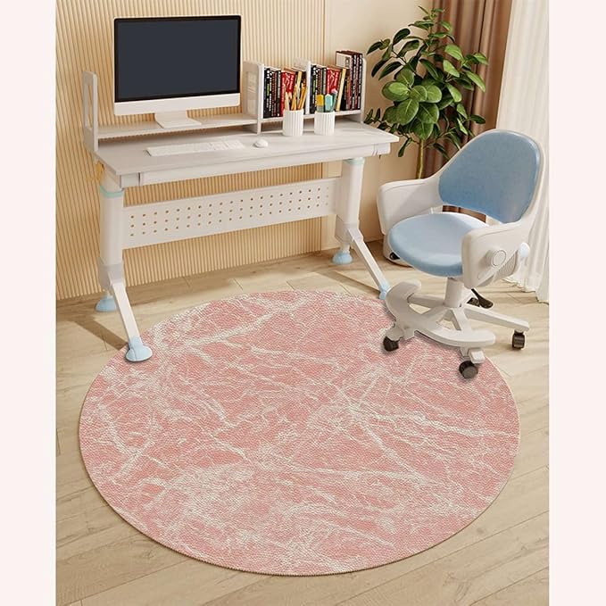 Pale Pink White PU Leather Round mat Office Chair Mat Marble Murky Gemstone Scratches Hardwood Floor mat Chair mat Round Chair Cushion for Desk Chair Office ChairCushion Abstract Diameter 59 in