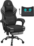 Gaming Chair Fabric Computer Chair with Massage Office Chair with Pocket Spring Widened Cushion High Back Ergonomic Chair with Footrest Lumbar Support Upgraded Metal Legs 350LBS (Grey)