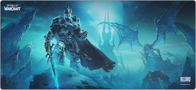 World of Warcraft Lich King Gaming Mousepad Computer Mouse Mat Flat Stitched Edge Non-Slip Rubber Base Gamers &amp Office Use 35 x 16 - Officially Licensed