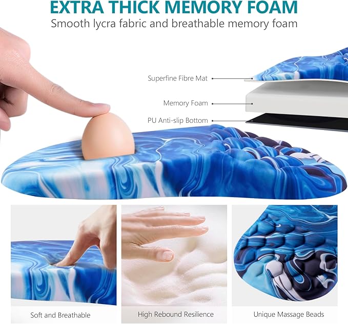 Mouse Pad Wrist Support Ergonomic Mouse Pad with Wrist Rest Comfortable Computer Mouse Pad for Laptop Pain Relief Mousepad with Non-Slip PU Base Ocean Blue