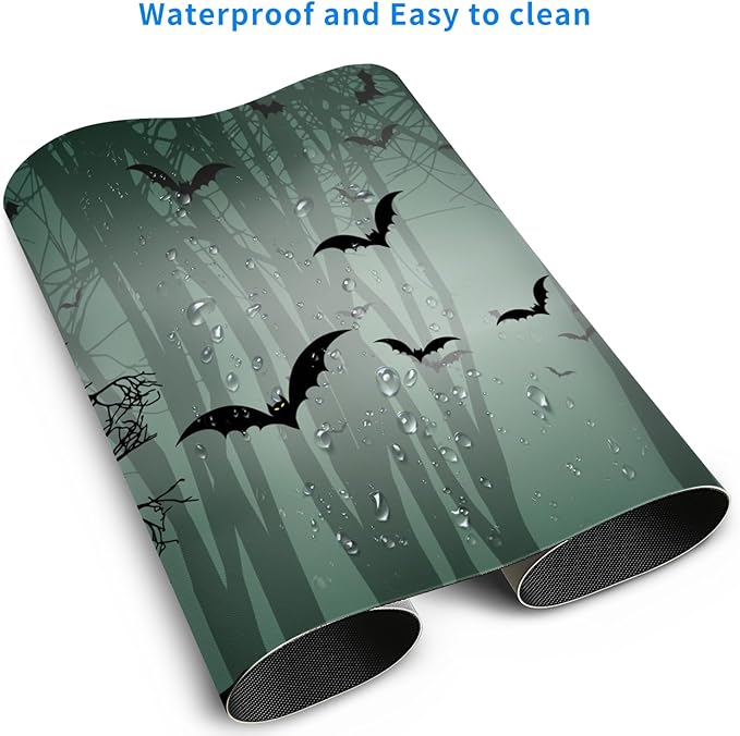 MAYCARI Halloween Cute Bat Mouse Pad Kawaii Cartoon Funny Spirit Extended Desk Mat Non-Slip Rubber Baseb Large Green Mousepad for Desk Gaming Laptop Desktop 31.5X15.7