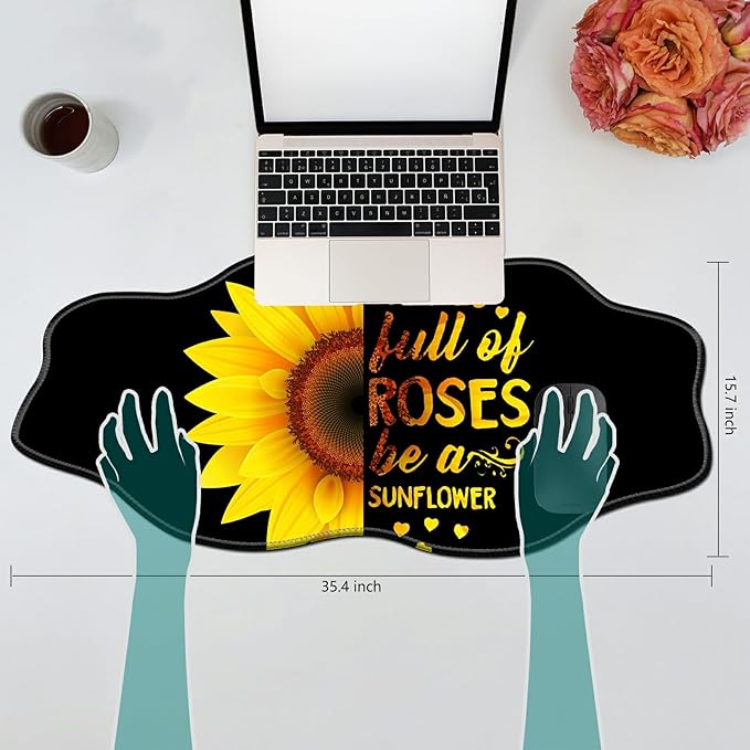 Sunflower Black Desk Mat Mouse Pad 35.4X15.7 XL Extended Mousepad Huge Mouse Pads with Stitched Edges Desk Pad for Work Game Office Home
