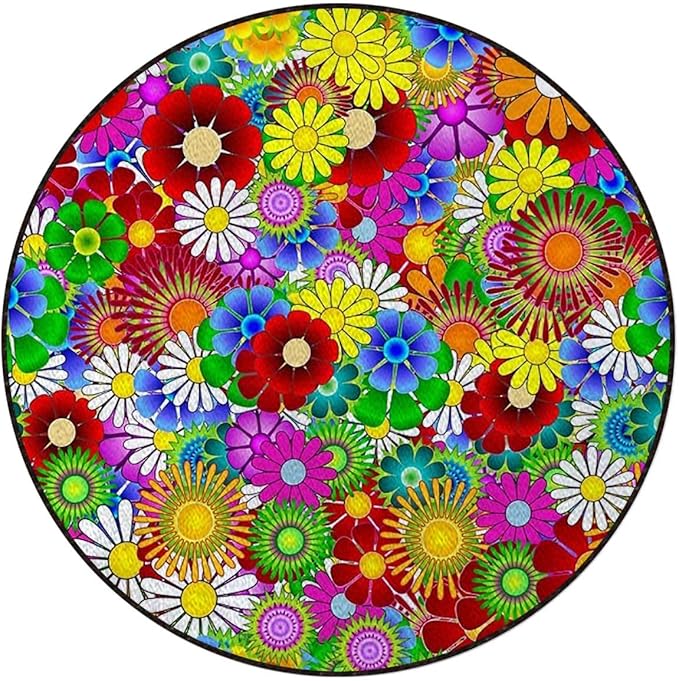 Rustic Floral Design Chair Mat Hard Floor Protecting and Noise Cancelling with Anti Slip Rubber Multi-Purpose Floor Mat for Bedroom Natural Flower FeaturedGreen Yellow Diameter 39.3 in