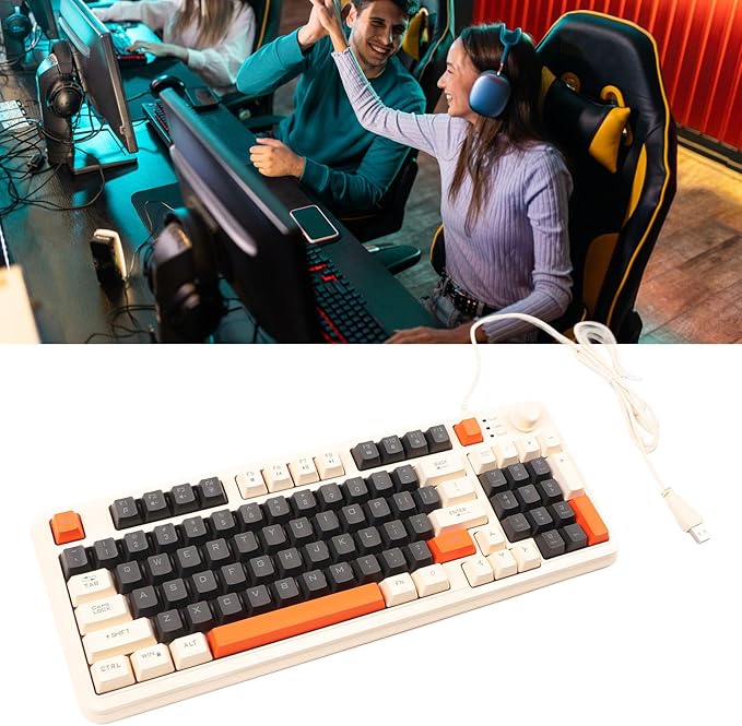 Vikye USB Gaming Keyboard Silent Computer Keyboard with 94 Keys LED Backlight Ergonomic Keyboard with Foldable Cable Gaming Keyboard Suitable for