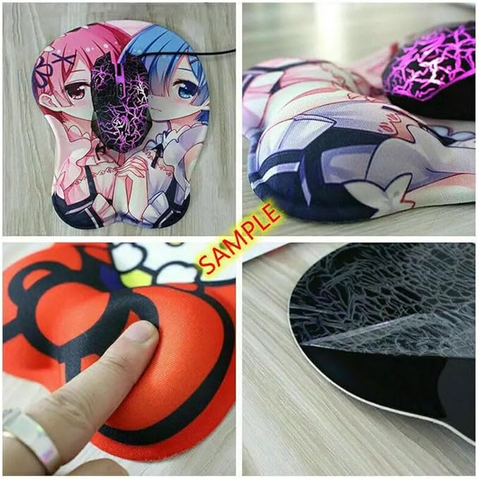 3D Mouse Pad Oppai Mousepad with Soft Gel Wrist Rest Anime Manga Gaming Boob pad Anti-Slip Mouse Mat （Rev ）
