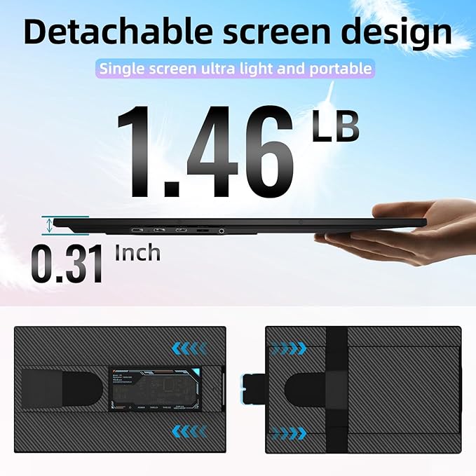 Laptop Screen Extender Dual Monitor - 15.6 Portable Monitor Detachable IPS 1080P FHD 85% NTSC Travel Screen USB-C HDMI Port Compatible with Wins Mac Chrome Dex Fits 13-17 Laptops