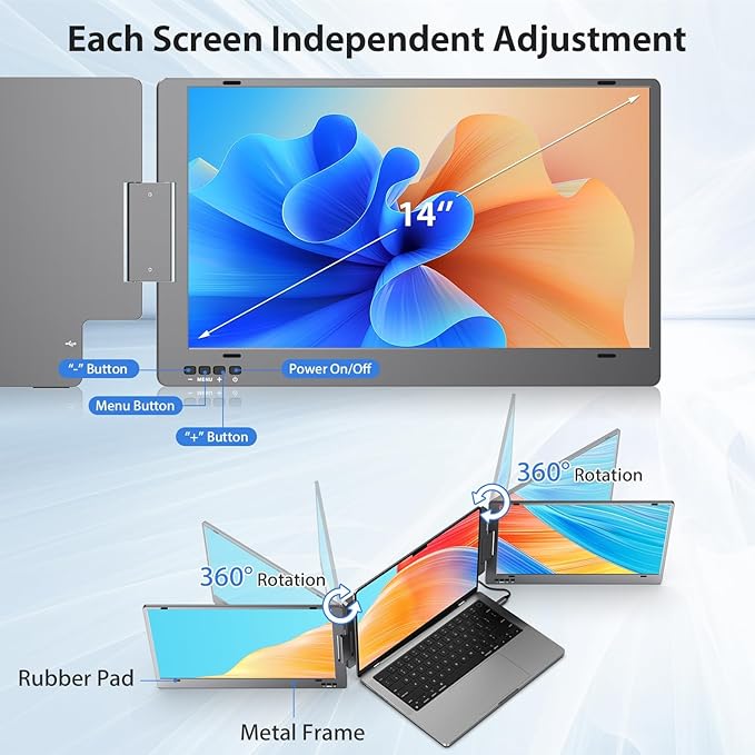 KYY Laptop Screen Extender 14'' FHD 1080P USB-C Portable Monitor IPS Computer Monitor Dual Monitor for Triple Screen for 12-16 Laptop (Mac Wins Android) Driver Need