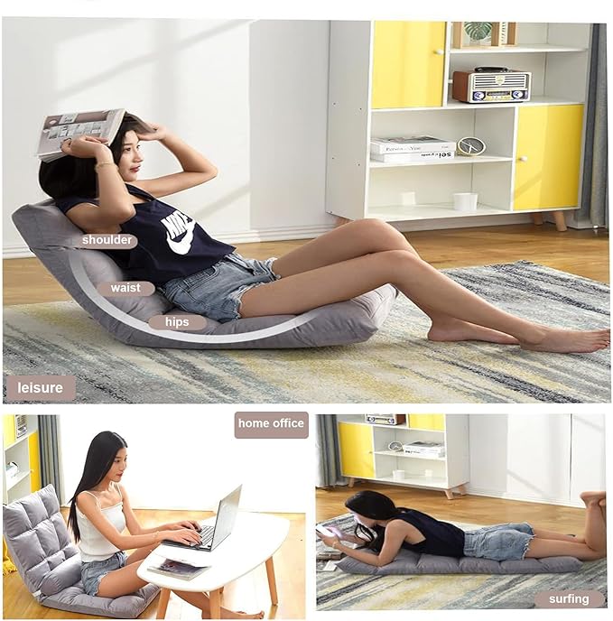 Floor Chair Floor Seat with Back Support Pillow Chaise Lounge Folding Sofa Chair Memory Foam Backrest Seat Cushion Patio Chair Padded Reading Gaming Floor Chair for Living Room Bedroom Adjustable