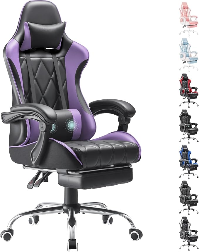 Homall Gaming Chair Computer Chair with Footrest and Massage Lumbar Support Ergonomic High Back Video Game Chair with Swivel Seat and Headrest (Purple)