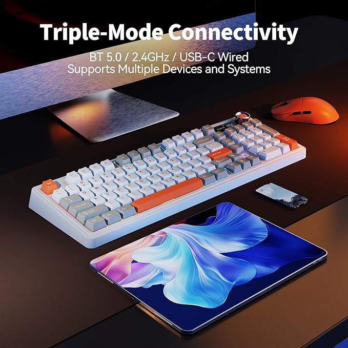 Ajazz AK980 V2 Wireless Mechanical Gaming KeyboardTri-Mode BT5.0/2.4GHz/USB-C 10000mAh Battery Hot Swappable RGB Backlit Computer Gaming Keyboards for PC/Tablet/PS/Xbox