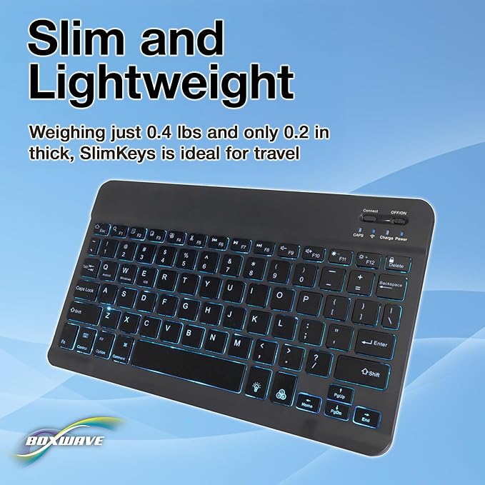 BoxWave Keyboard Compatible With Kyocera DuraXV Extreme - SlimKeys Bluetooth Keyboard - with Backlight Portable Slim LED 7 Colors - Jet Black