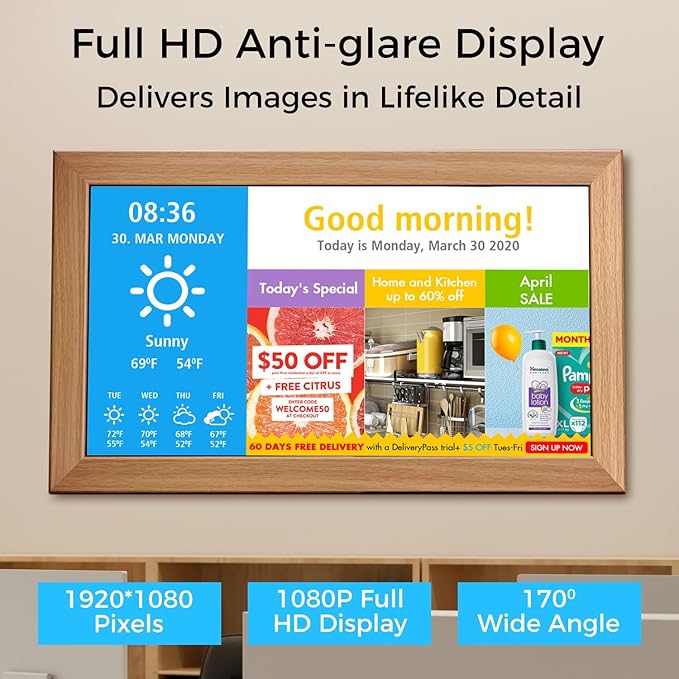 Sungale 21.5 Commercial Digital Signage Desktop and Wall-Hanging Auto Rotate in Landscape and Portrait Mode HD IPS LCD Screen Remote Content Management Anytime Anywhere