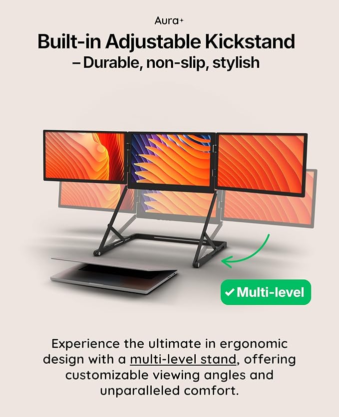 Triple Aero 15.6” Pro Max | Premium Triple Portable Monitor Extender | Full Aluminum | Quad Screens | 3×15.6” FHD 1080P HDR IPS | USB-C &amp HDMI | Compatible with 11-18” Laptops
