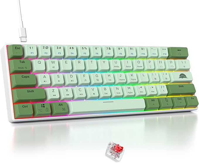 Fogruaden 60 Percent Mechanical Matcha Gaming Keyboard - 60% Red Switch RGB Backlit Wired with MDA PBT Keycaps for Win/Mac PC Laptop