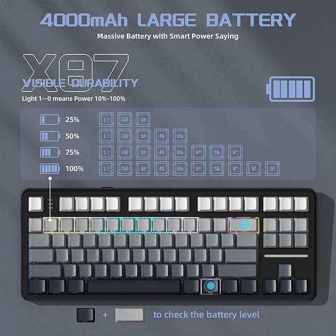 ATTACK SHARK X87 Wireless Tri-Mode Mechanical Gaming Keyboard - Hot Swappable RGB Gasket Mount Pre-Lubed Linear Switches Side-Printed PBT Keycaps (TKL 87-Key Grey Black)