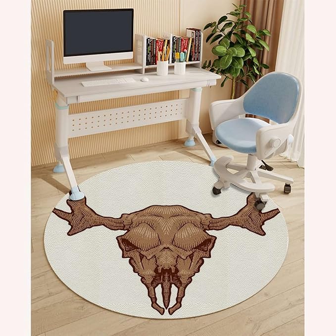 Brown White PU Leather Hardwood Floor Gaming Chair Mat Cartoon Animals Nature Hipster Round Floor Mats for Office Chair Desk Chair Anti Slip Floor Protector for Rolling Chair Animal Diameter 35.4 in