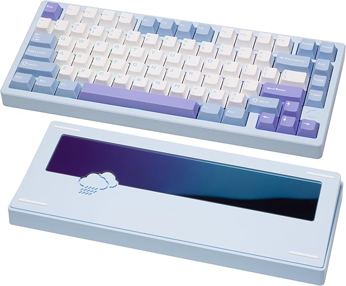 KEEBMONKEY WOBKEY Rainy 75 CNC Aluminum HMX/JWK/Cocoa Switches Triple-Mode Connectivity Mechanical Keyboard with Superior Acoustics RGB/PP/Gradient Glass/3500mAh/Violet Switch (Standard - Blue)