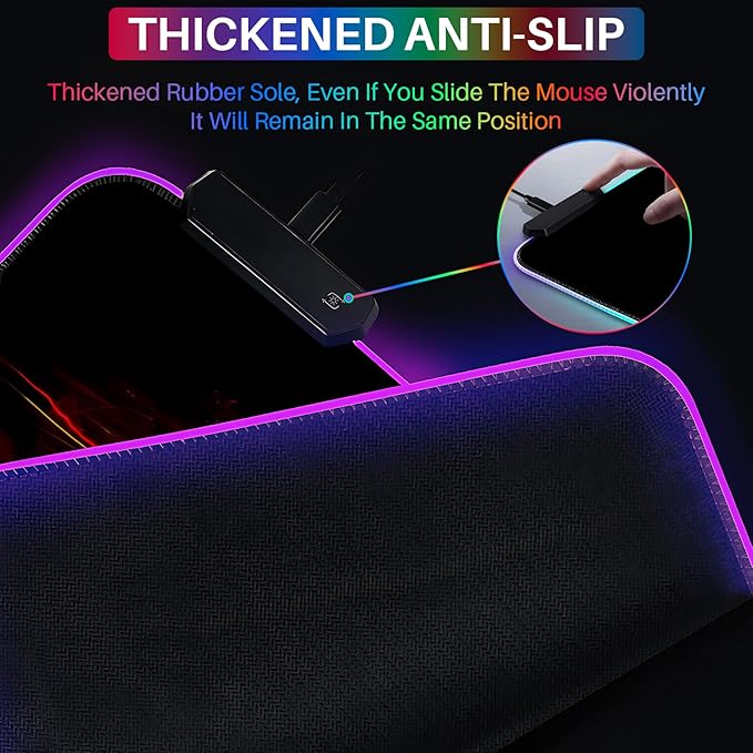XL Led Gaming Mouse Pad with 14 Light Modes - Light Up Gamer Mouse Pad31.5 x 11.8in Non-Slip Gamepad Style RGB Large Gamer MousepadBlack Long Glowing Gaming Accessories for DeskWaterproof