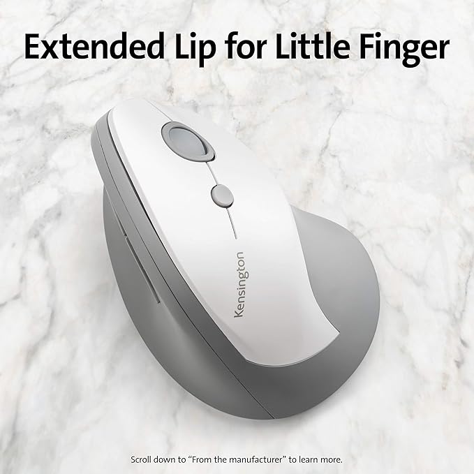 Kensington Pro Fit Ergo Vertical Wireless Mouse- Gray White