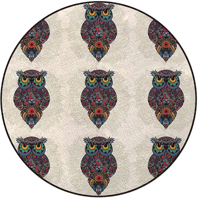 Multicolor Office Chair Mat Round Floor Mat for Home Non Slip Multi-Purpose Desk Chair Mat Rug for Hardwood Tile Floor Carpets Oriental Pattern on Geometric Colorful Diameter 39.4 in