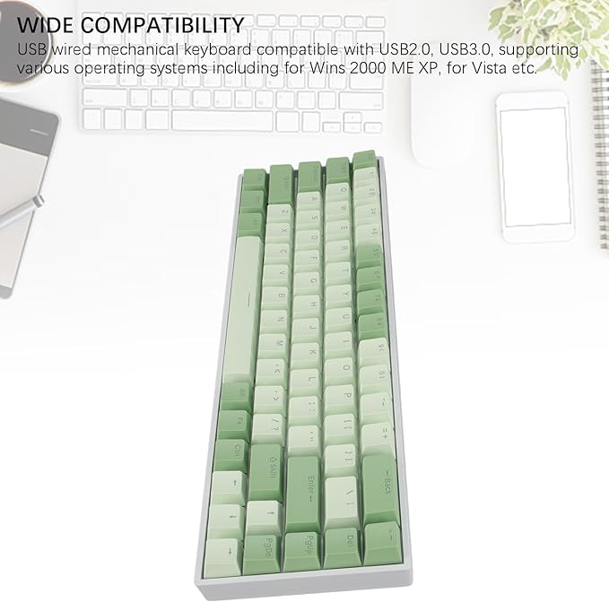 Yoidesu Mechanical Keyboard USB C Wired Gaming Keyboard RGB Backlit 68 Keys Blue Switch Computer Keyboard for Wins 2000 ME for Vista