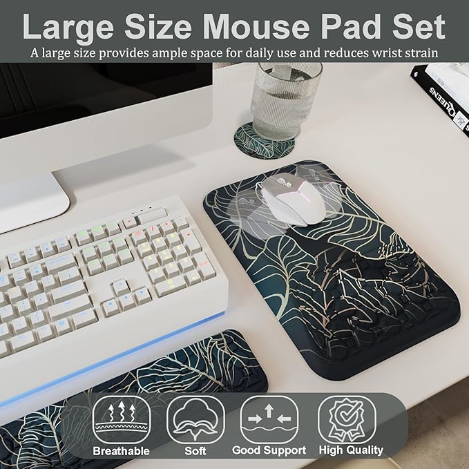 Ospelelf Keyboard Wrist Rest Ergonomic Mouse Pad with Wrist Rest Support Wrist Rest for Computer Keyboard Green