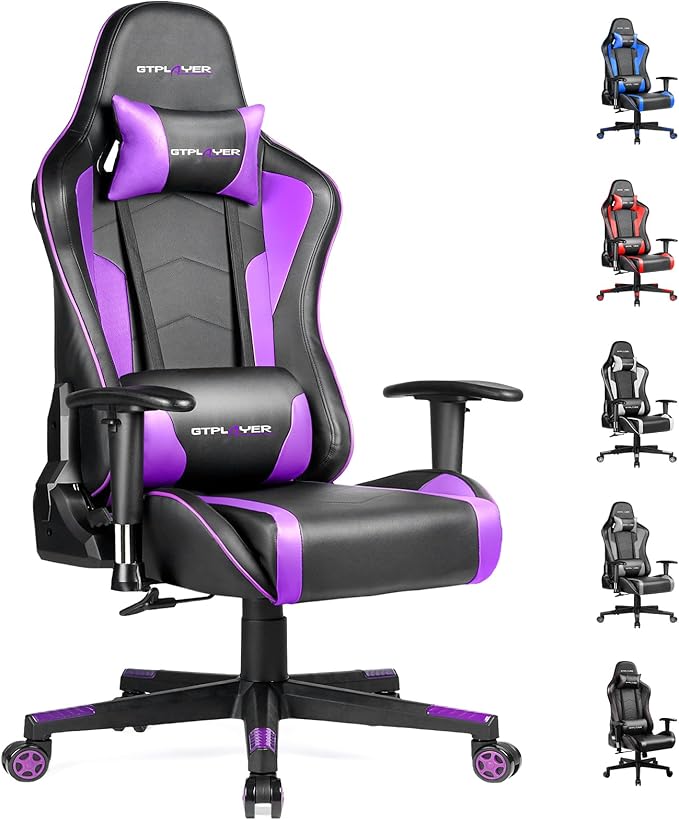 GTPLAYER Gaming Chair with SpeakersVideo Game Chair Bluetooth Music with Lumbar Support Ergonomic Comfortable Office Computer Chair for Adults Adjustable Reclining Chair 360° Swivel Light Purple