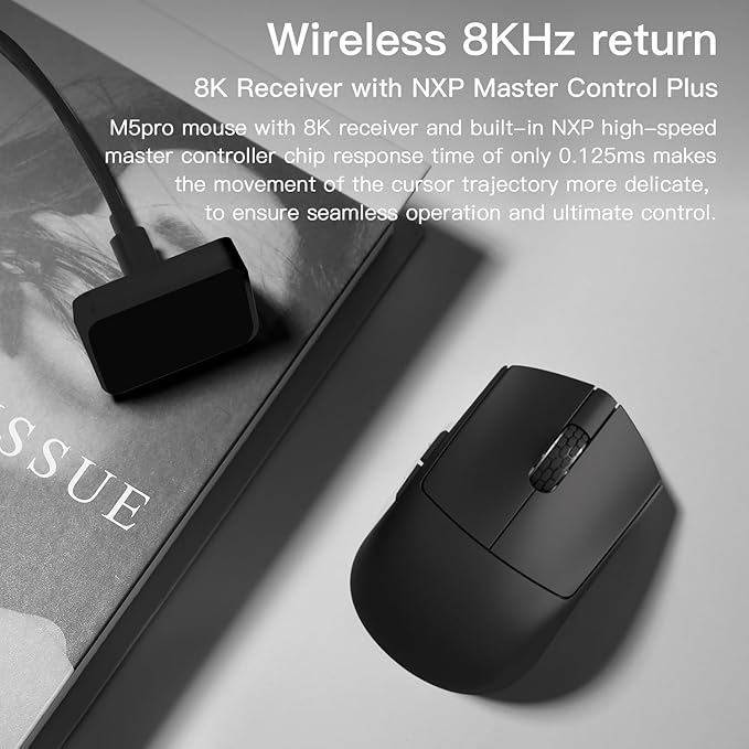 Darmoshark M5PRO Mini Wireless Gaming MouseTri-Mode 8K/Bluetooth Mouse Up to 30000DPIPAW3950 Optical Sensor Lightweight 38g5 programmable ButtonComputer Mouse for LaptopPCMac-Black