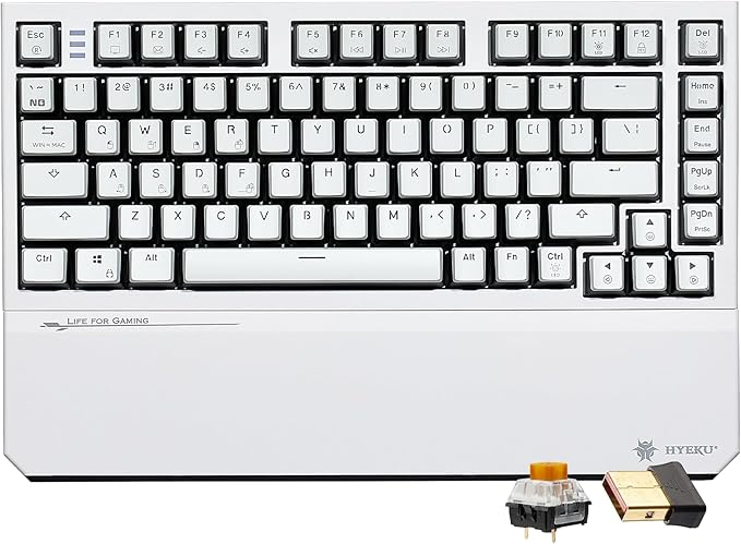 Hexgears X2 TKL Wireless Mechanical Gaming Keyboard with Magnetic Wrist Rest Dual-Mode 2.4GHz/USB-C Ergonomic Keyboard Pre-lubed Tactile Switches White LED Backlit Computer Gaming Keyboards