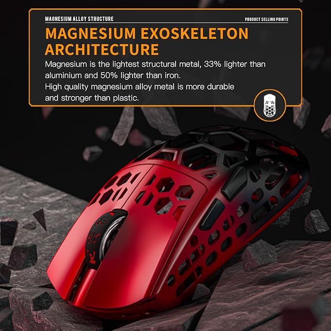 Darmoshark M2 Wireless Gaming MouseTri-Mode 4K/USB-C/Bluetooth Mouse Up to 26000DPIPAW3395 Optical Sensor Lightweight 42g5 programmable Button 500MAh Battery LifeComputer Mouse for LaptopPC(RED)