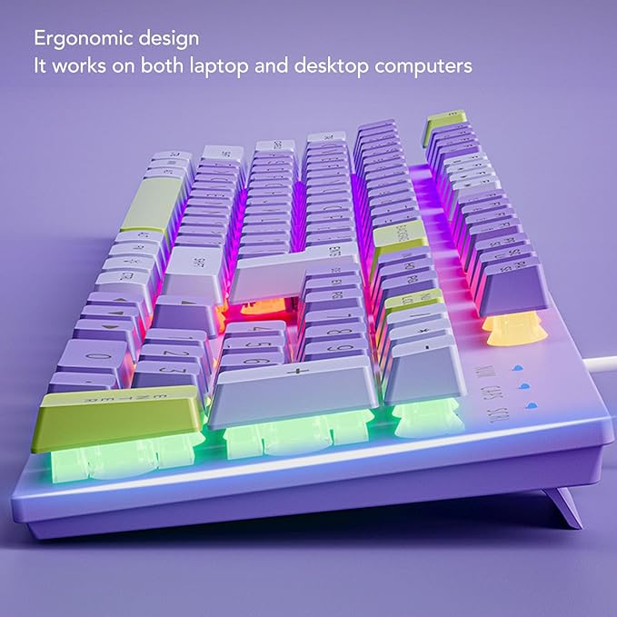 Wired Gaming Keyboard RGB Backlit Large Letter Mechanical Keyboard Keyboard Elevated and Tilted Design Compact 61 Keys Keyboard for PC Laptop Typist Travel (2)