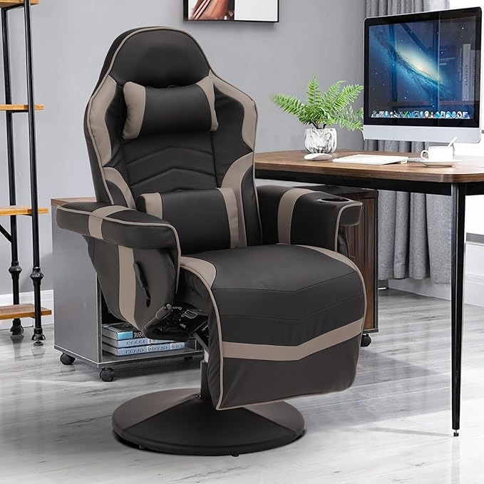 Gaming Chairs for Adults Gaming Chair with Footrest Massage Gaming Chair w/Adjustable Height and Backrest Swivel Video Game Chair with Lumbar Support Side Pouch (Black&amp Grey)