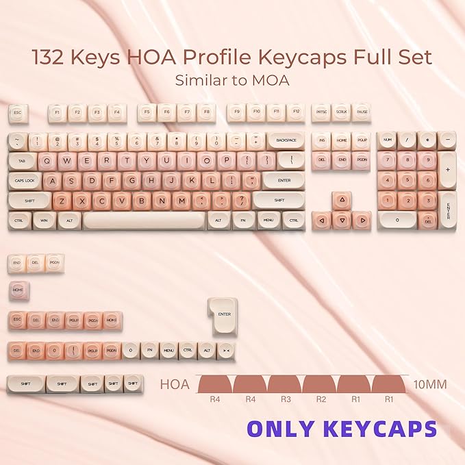 OHY PBT Keycaps XVX Pink Jelly Foundation HOA Profile 132-Key Cute Custom Keycaps (for Mechanical Keyboards with Cherry/Gateron MX Switches)-Flesh Pink（ONLY KEYCAPS）
