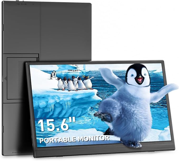 Portable Monitor 15.6-inch 1080P USB-C HDMI Ultra-Slim Travel Monitor with Kickstand Eye Care External Second Screen for Laptop PC MAC Phone PS4/5 Xbox Switch