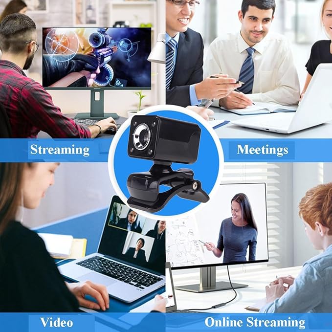 GIZNXBA Webcam with Microphone and Light 480P Streaming Webcam Auto Focus HD Light Correction Noise-Canceling Microphone for Creators Podcasters Meetings(Black)