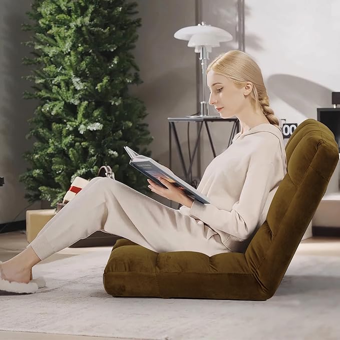 Floor Chair 24 inches Wide Oversized Velvet Armless Lay Flat Floor seat Padded Meditation Chair with 6 Adjustable Position Ergonomic Comfortable Convenient (Modern LRSF-014-TAN)