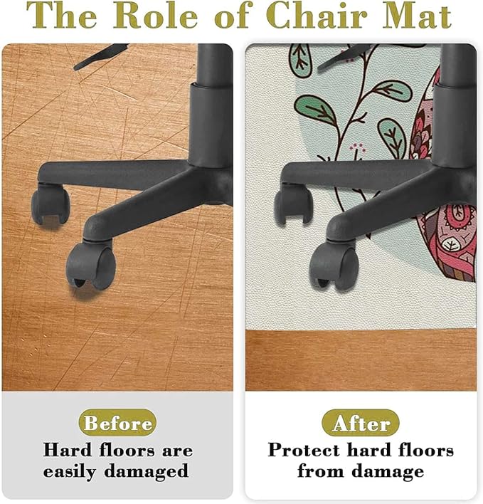 Brown Black PU Leather Chair Mat Hard Floor Protecting Goat Colorful Ornamented Noise Cancelling with Anti Slip Rubber Multi-Purpose Floor Mat for Bedroom Modern Style Diameter 39.4 in