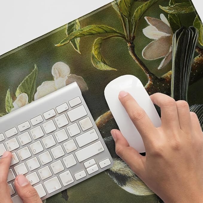 Chickadees Songbirds Spring Blossoms Large Gaming Mouse Pad Desk Mat with Stitched Edges Non-Slip Base
