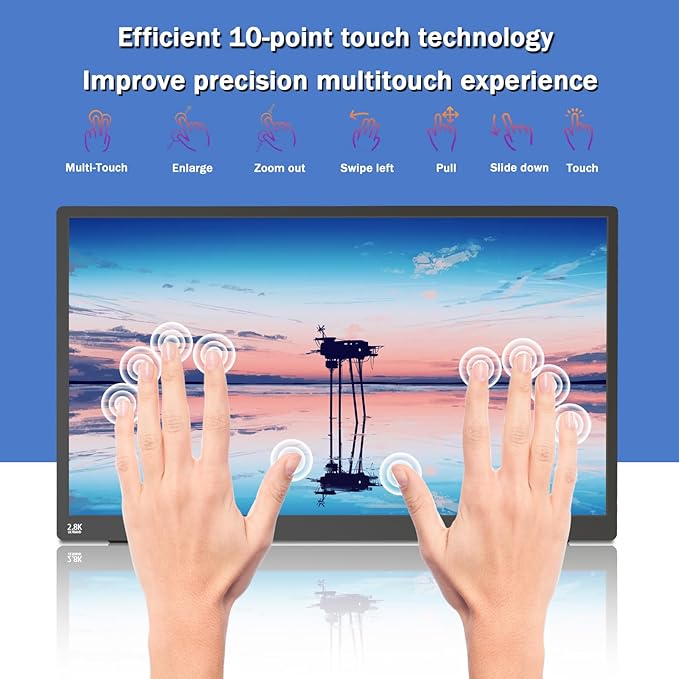Portable Monitor Touchscreen 15.6 2.8K Laptop Screen Extender 2880x1620100Hz100％sRGBw/45° Adjustable Standmini HDMI USB-C Computer Display for Laptop PC Phone Mac