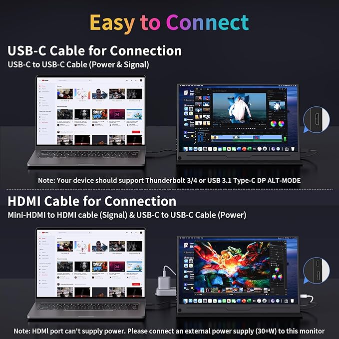 4K Portable Monitor 15.6 3840x2160 IPS Laptop Screen USB C HDMI Computer Gaming Display with Speakers &amp Smart Cover Travel Monitor for PC Phone PS5/4 Xbox Switch