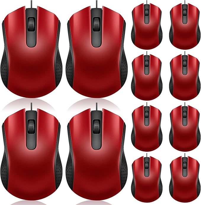Hoteam 12 Pcs Black Wired Computer Mouse Bulk Cord USB Computer Mice Ergonomic Wired Mouse for Pcs Computers Laptops Gaming Office Home Supplies
